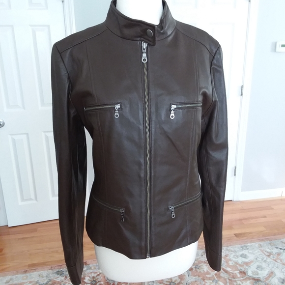 kenzie Jackets & Blazers - Kenzie genuine leather brown moto jacket